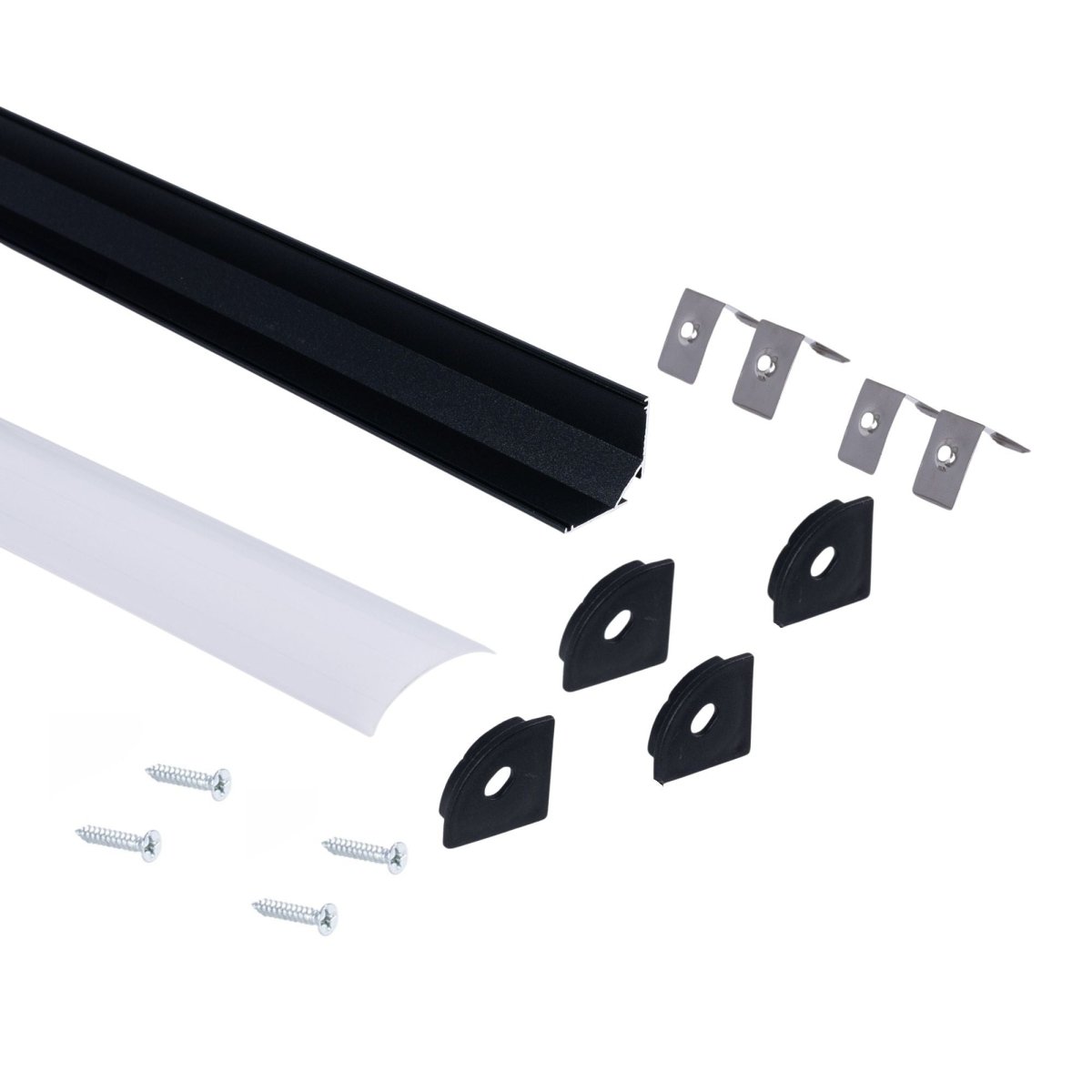 Perfil de aluminio de superficie para esquinas - Con difusor - Kit completo - 20x20mm - Tira LED hasta 10mm - 2 metros - Barcelona Led-
