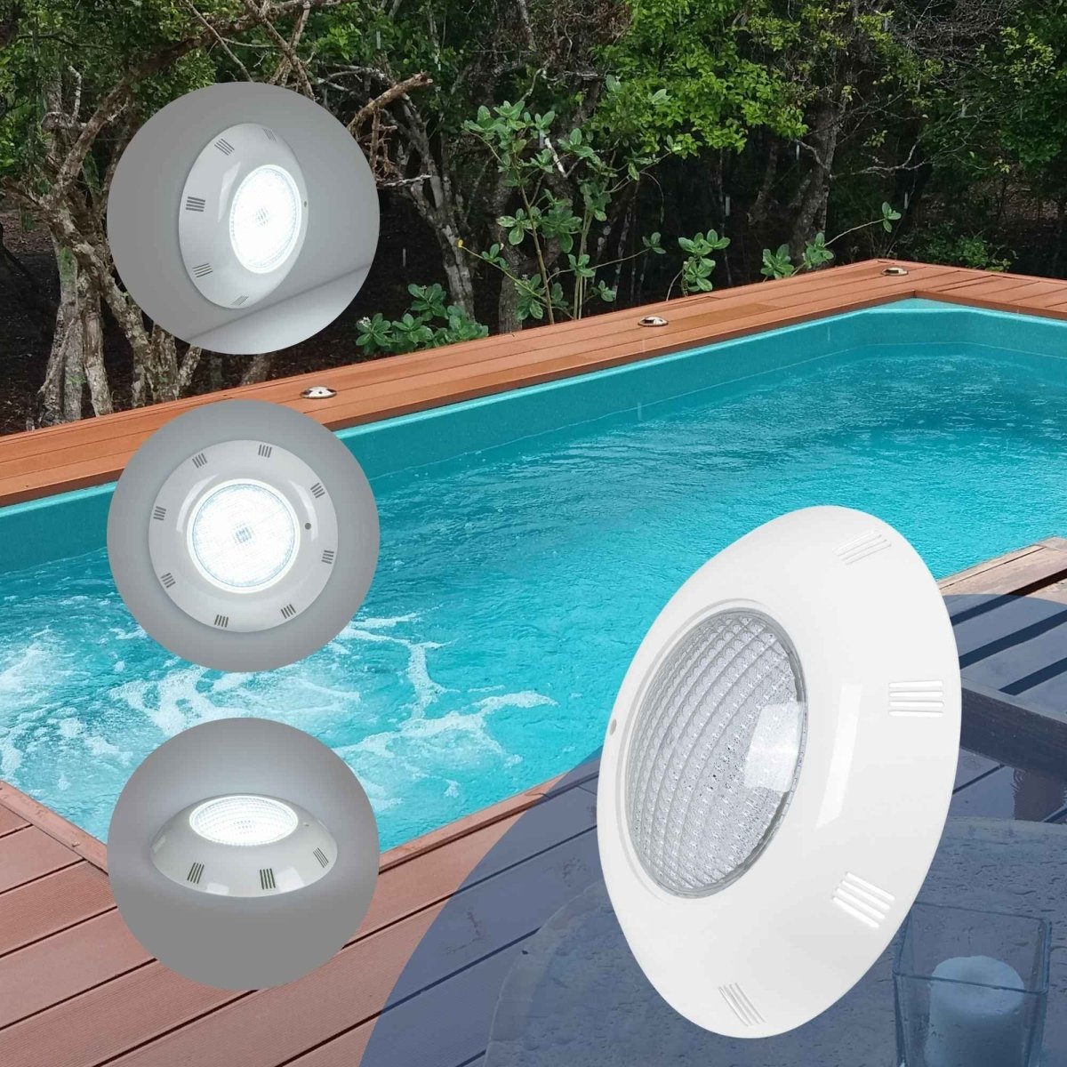 Foco LED sumergible para piscina de fibra - 12V AC - 24W - IP68 - Ø295mm - Barcelona Led-