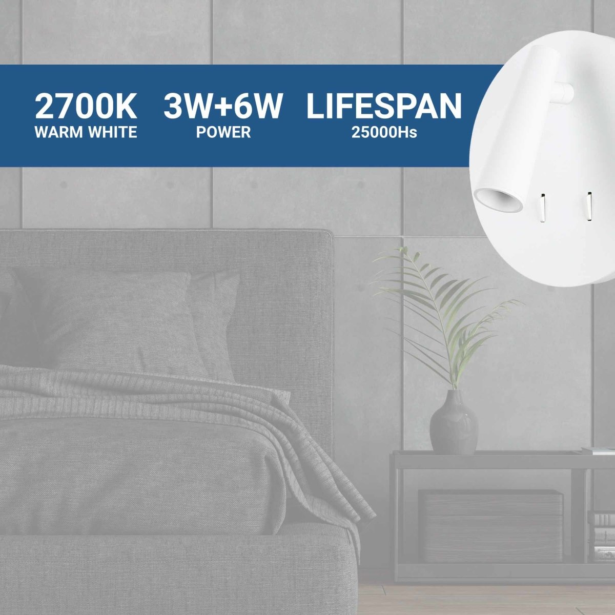 Aplique de pared "FELAM" - 3W + 6W - 2700K - CRI 85 - Barcelona Led-Decoración