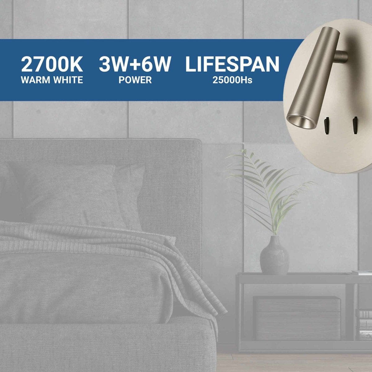 Aplique de pared "FELAM" - 3W + 6W - 2700K - CRI 85 - Barcelona Led-Decoración