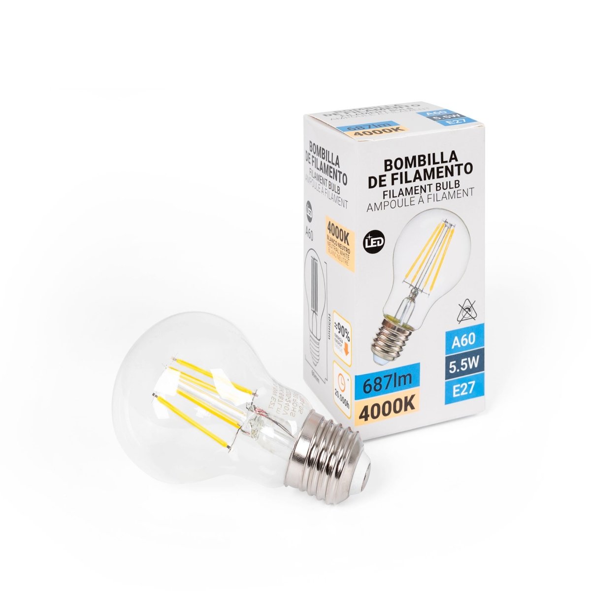 Bombilla LED filamento E27 A60 - 5,5W - Barcelona Led-