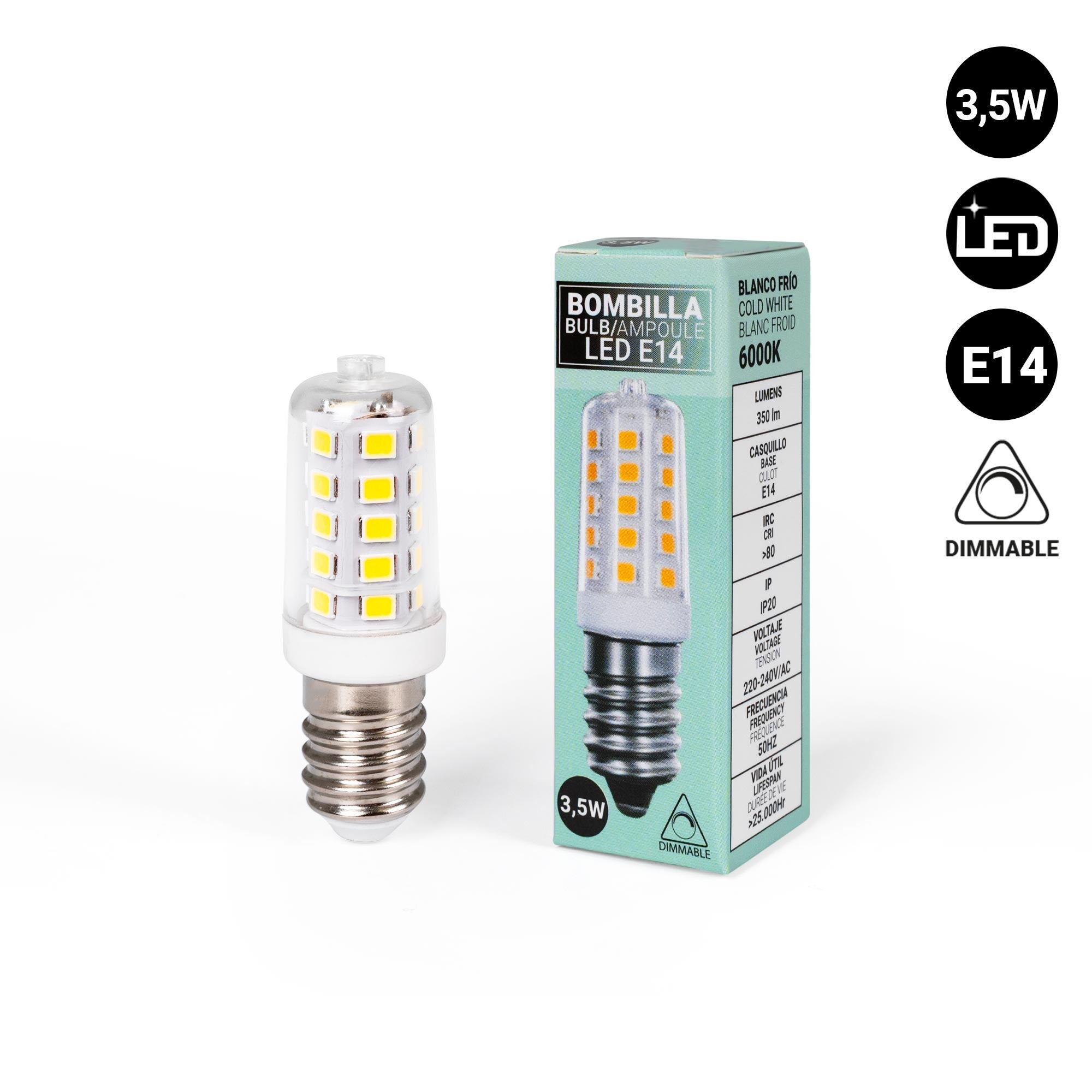 Bombilla LED E14 tubular 220-240V AC - 3,5W - Tamaño pequeño (10)