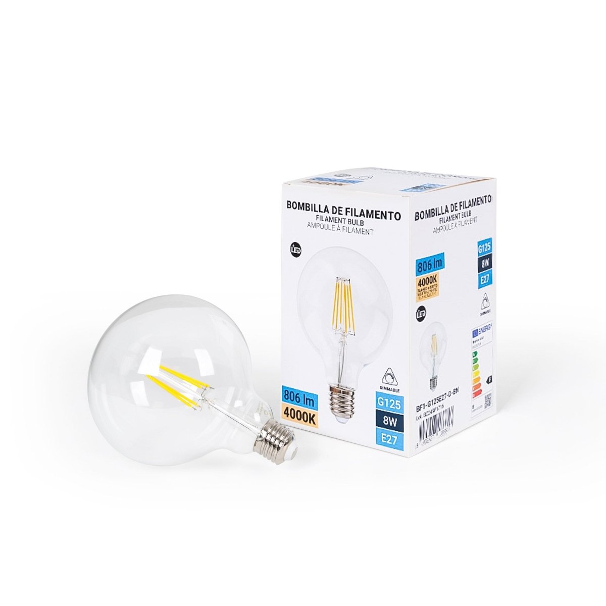 Bombilla LED globo filamento - E27 G125 - 8W - Regulable - Barcelona Led-