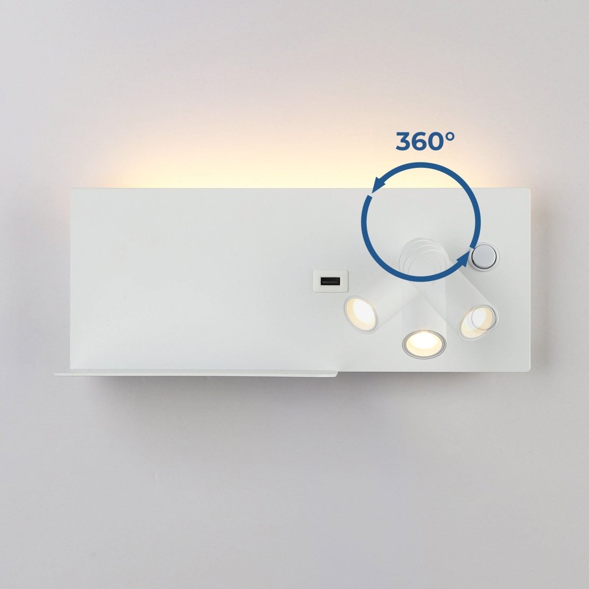 Aplique de pared para lectura con puerto USB "Kerta" - Iluminación doble - 3W+7W - Barcelona Led-Decoración