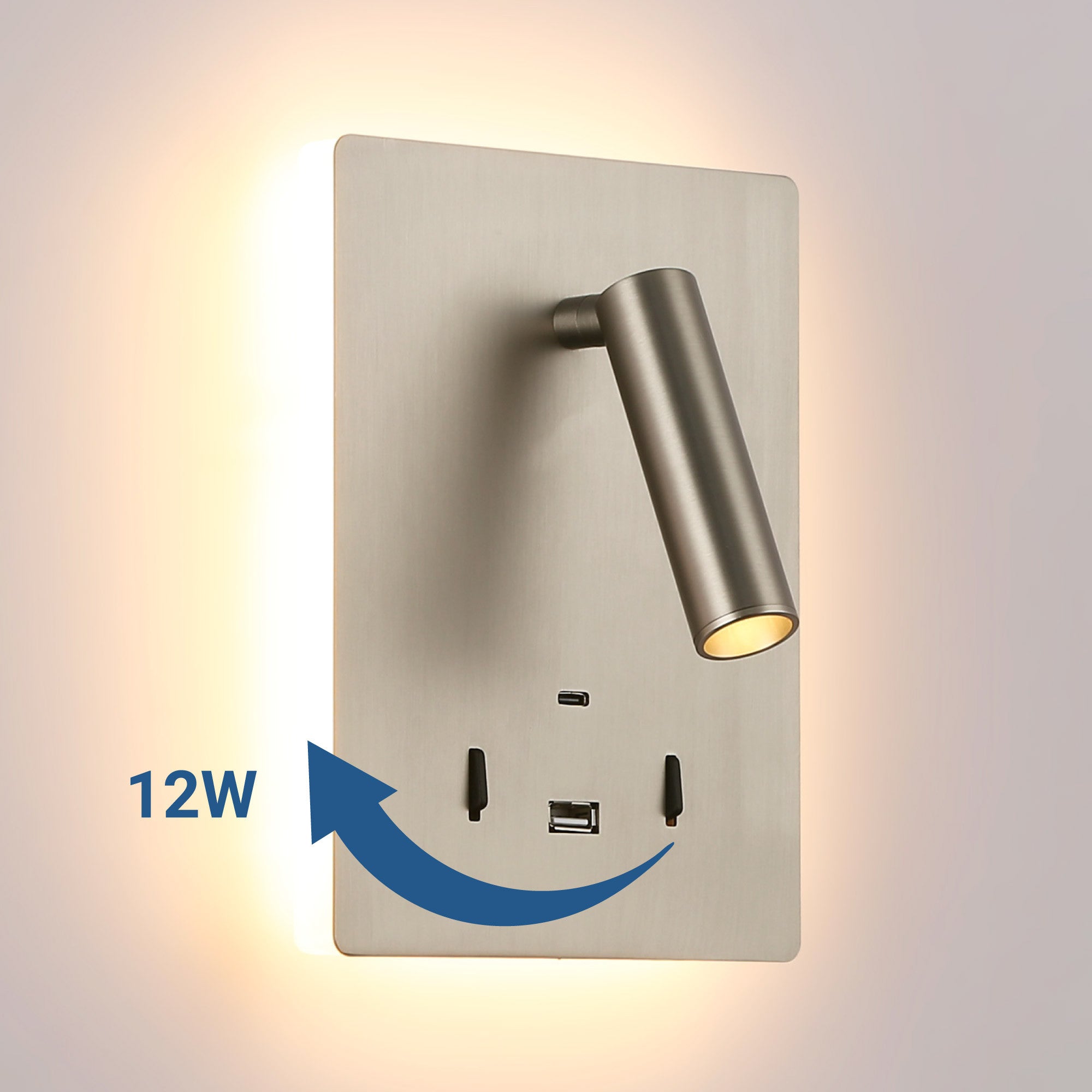 Aplique de pared "CLAUDI" - 3W + 12W - 2700K - USB+USB-C (82)