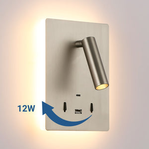 Aplique de pared "CLAUDI" - 3W + 12W - 2700K - USB+USB-C (82)
