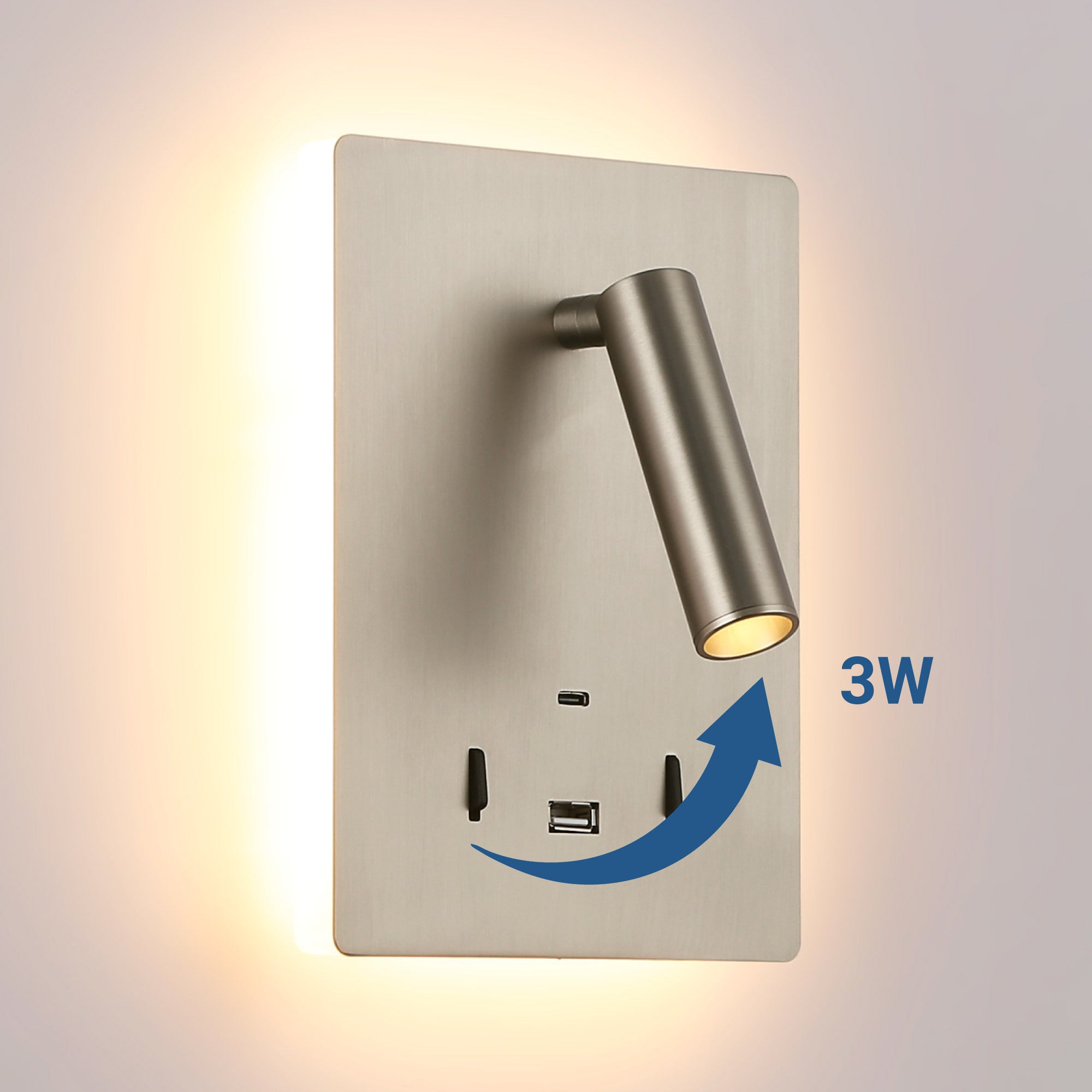 Aplique de pared "CLAUDI" - 3W + 12W - 2700K - USB+USB-C (83)