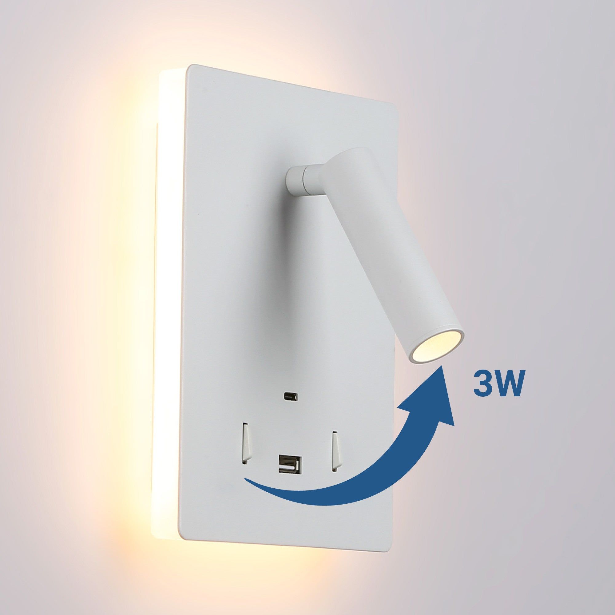 Aplique de pared "CLAUDI" - 3W + 12W - 2700K - USB+USB-C (89)