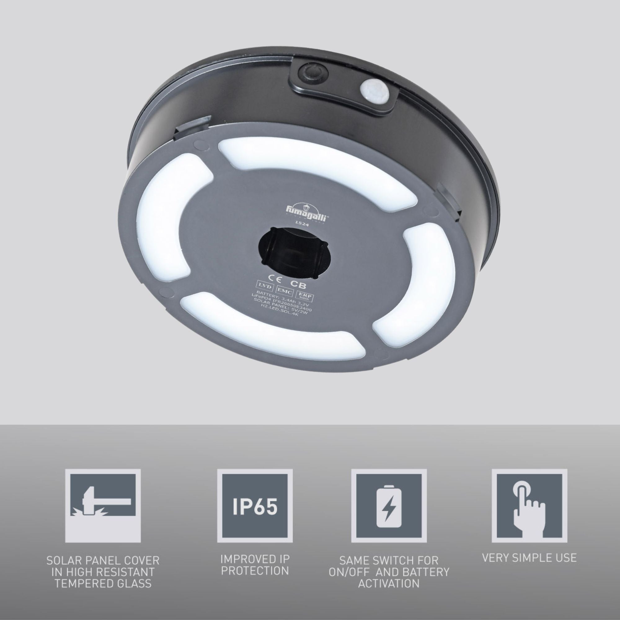 Farola solar de jardín aplique de pared "BISSO/ROSETTA" con sensor PIR - 2 modos de funcionamiento - 4000K (11)