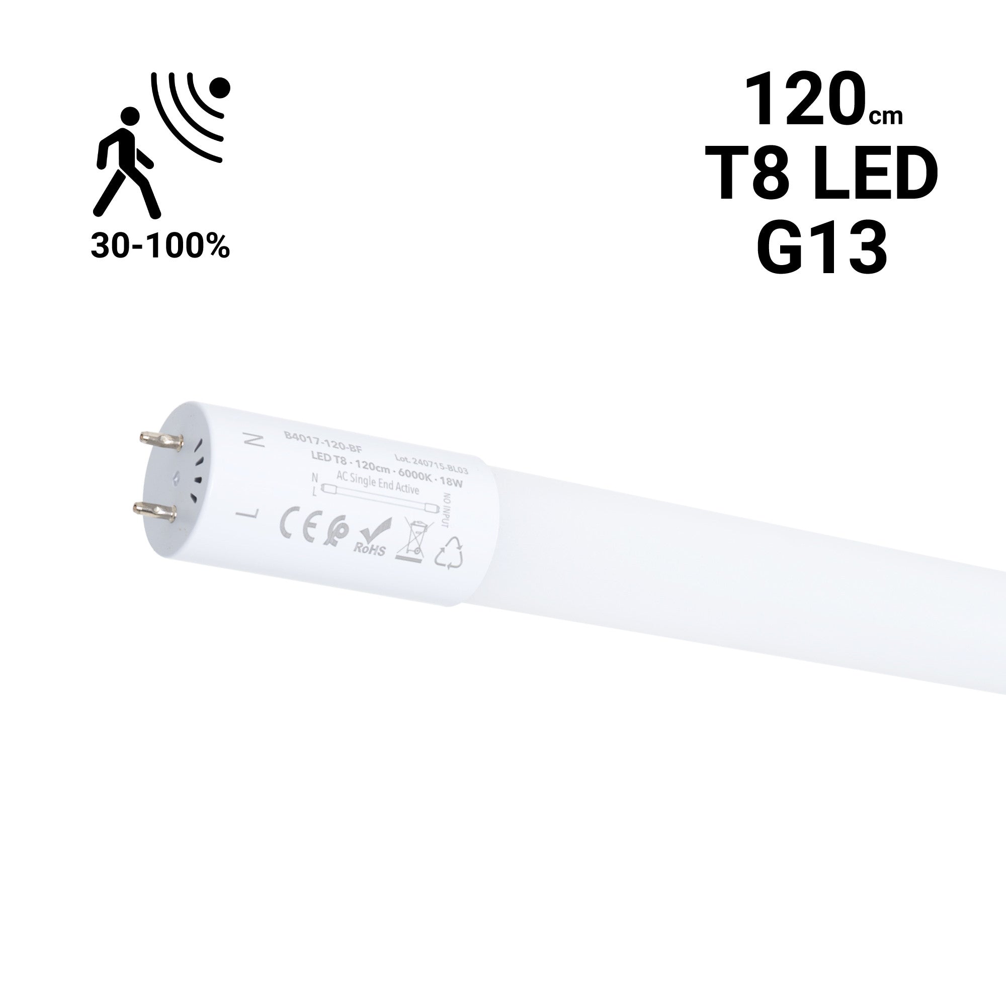 Tubo LED T8 con sensor de movimiento microondas 30-100% - 18W - 120 cm - 6000K (11)