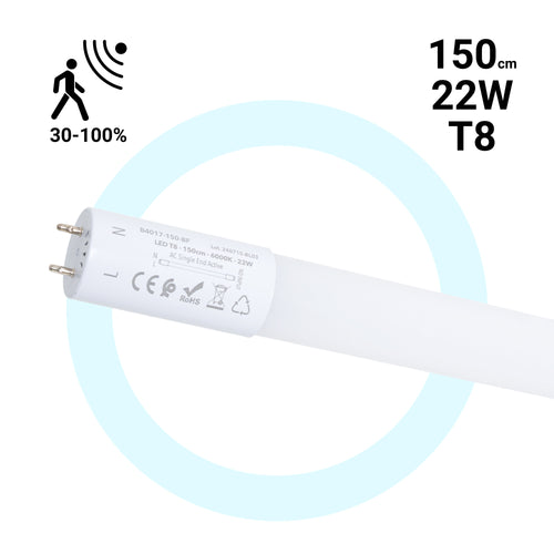 Tubo LED T8 con sensor de movimiento microondas 30-100% - 22W - 150 cm - 6000K