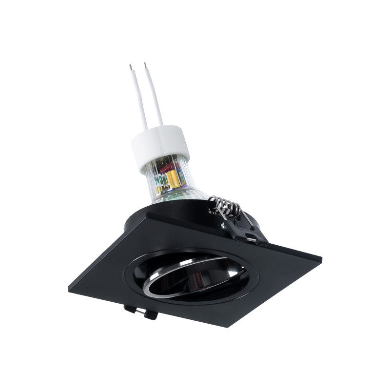 KIT Aro downlight cuadrado 93x93mm (gris/negro) + Bombilla GU10 6W + Portalámparas (22)