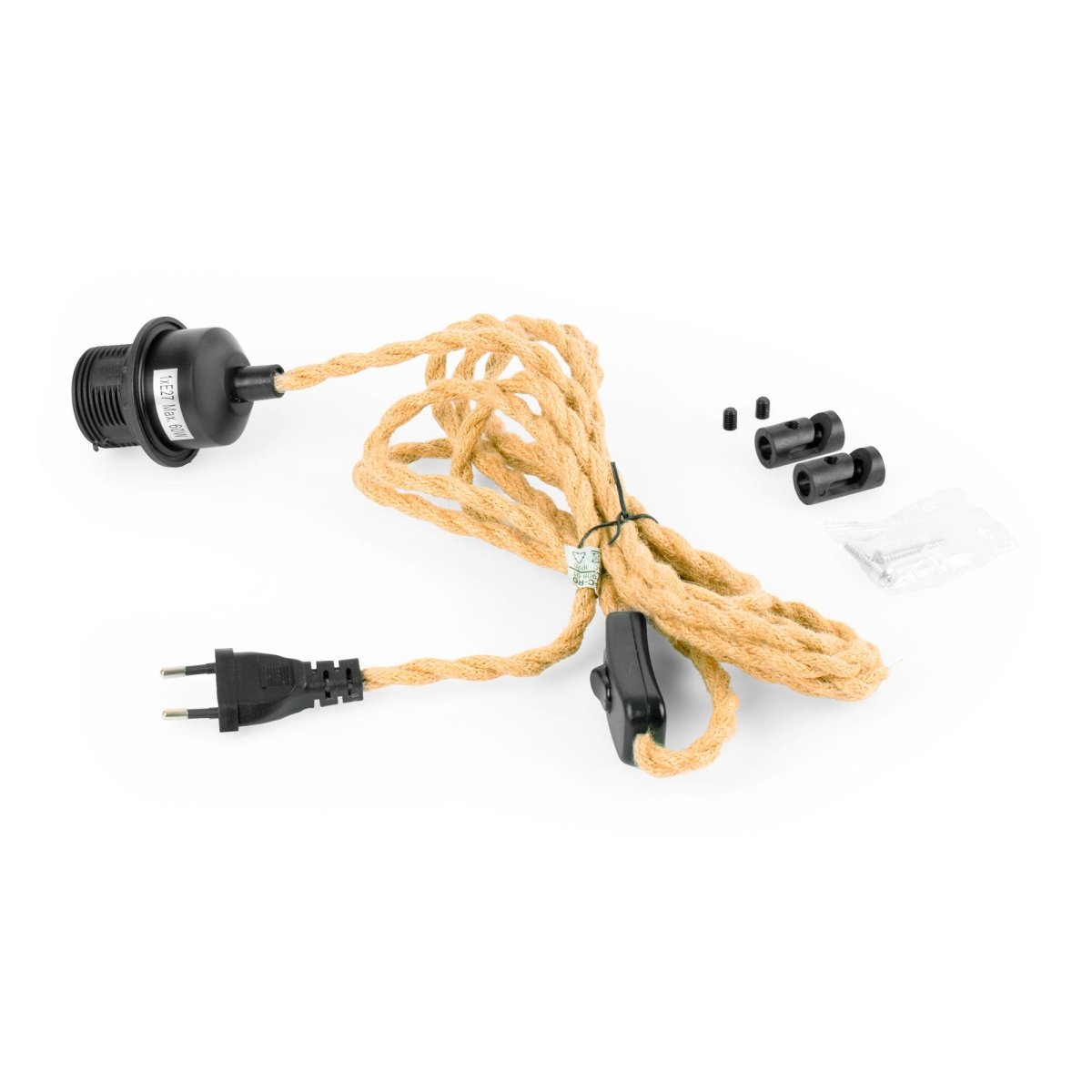 Lámpara colgante de yute "RAWA" con interruptor y enchufe - E27 - Barcelona Led-Decoración