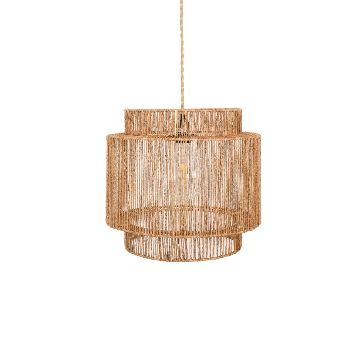 Lámpara colgante de yute "RAWA" con interruptor y enchufe - E27 - Barcelona Led-Decoración