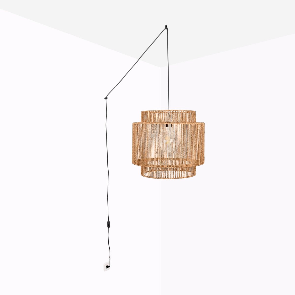 Lámpara colgante de yute "RAWA" con interruptor y enchufe - E27 - Barcelona Led-Decoración