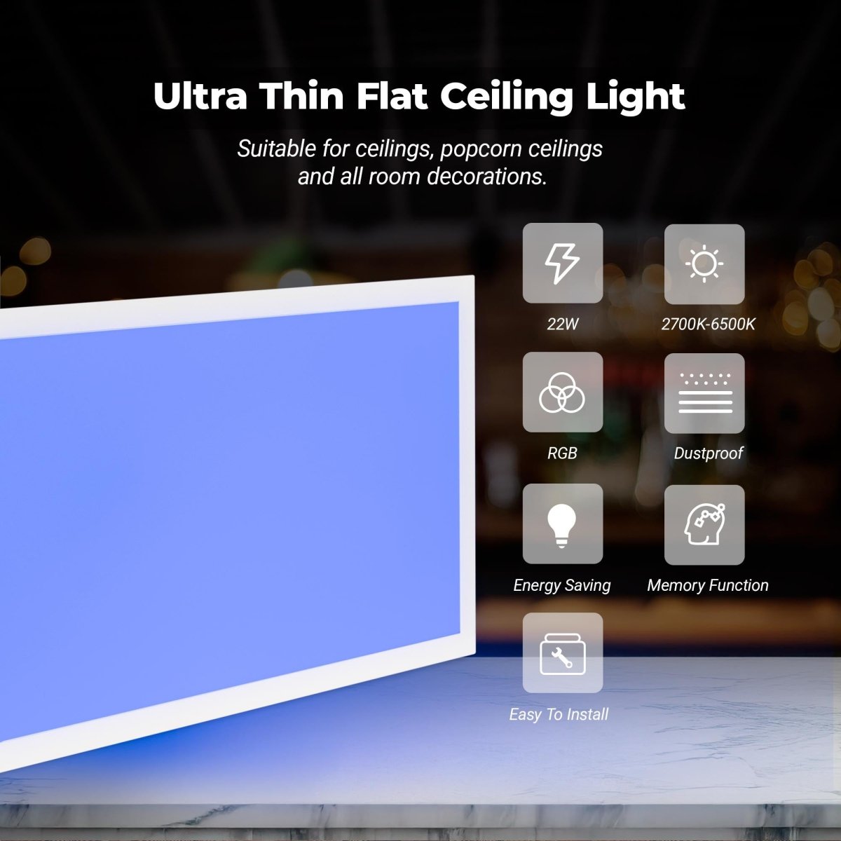 Plafón de techo LED Backlight - 60x30cm - 22W - CCT + 2RGB - Retroiluminado - Barcelona Led-