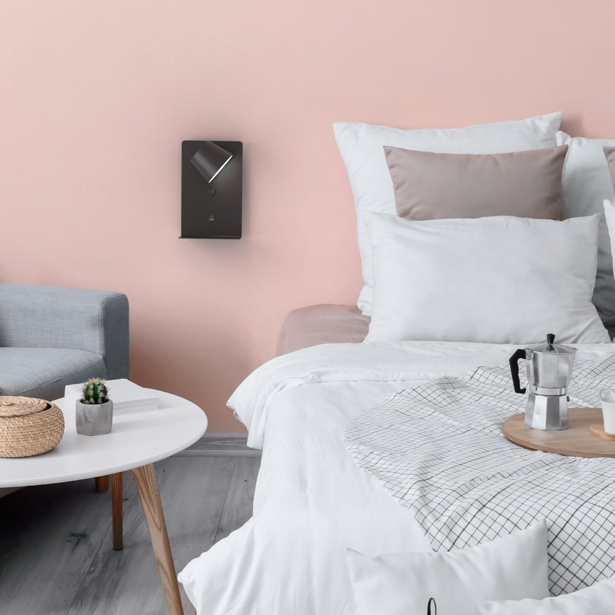 Aplique de pared para lectura "BASKOP" - Puerto USB + USB-C - 6W - Barcelona Led-Decoración