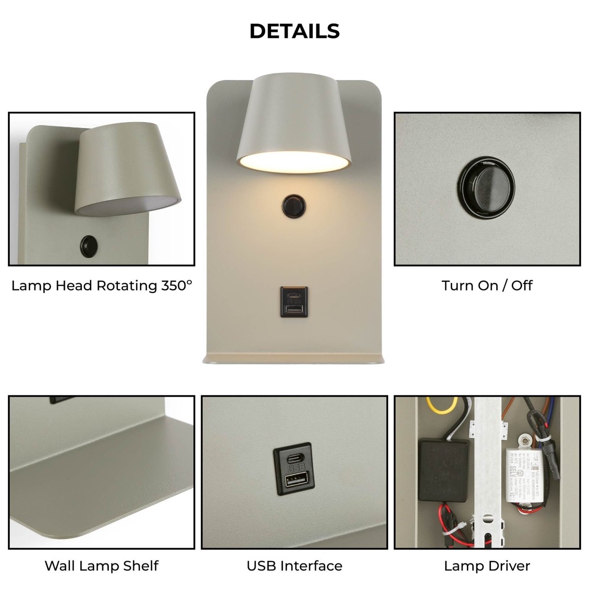 Aplique de pared para lectura "BASKOP" - Puerto USB + USB-C - 6W - Barcelona Led-Decoración