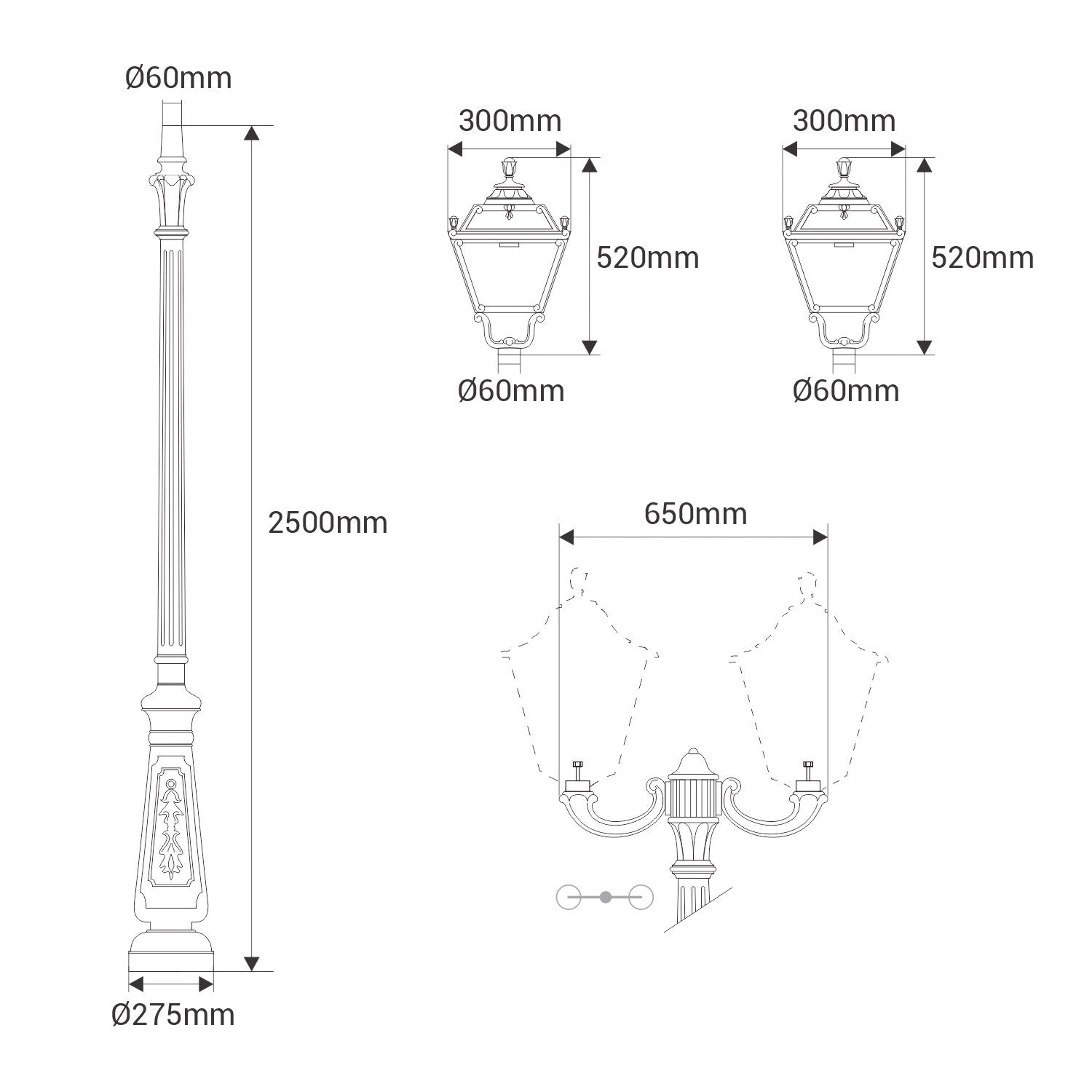 Poste de luz exterior doble Farola "TOBIA" Fumagalli - CCT - 2 x 30W - 8 opciones - E27 (20)
