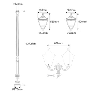 Poste de luz exterior Triple Farola "TOBIA" Fumagalli - CCT - 3 x 30W - 8 opciones - E27 (5)