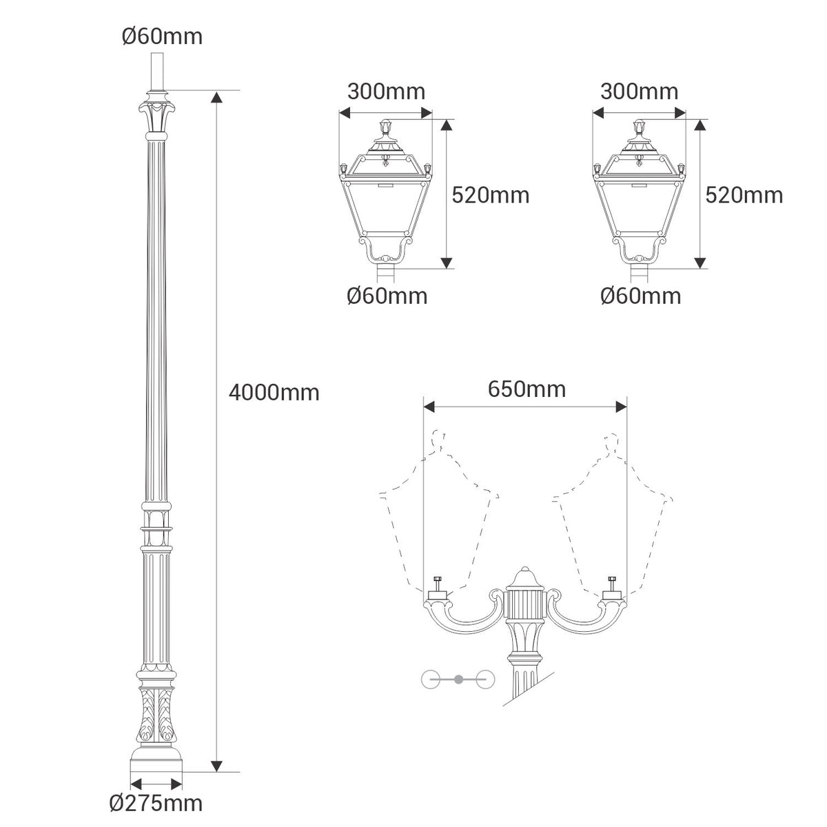 Poste de luz exterior Triple Farola "TOBIA" Fumagalli - CCT - 3 x 30W - 8 opciones - E27 (5)