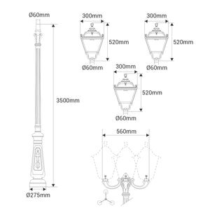 Poste de luz exterior Triple Farola "TOBIA" Fumagalli - CCT - 3 x 30W - 8 opciones - E27 (6)