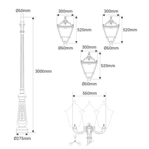 Poste de luz exterior Triple Farola "TOBIA" Fumagalli - CCT - 3 x 30W - 8 opciones - E27 (7)