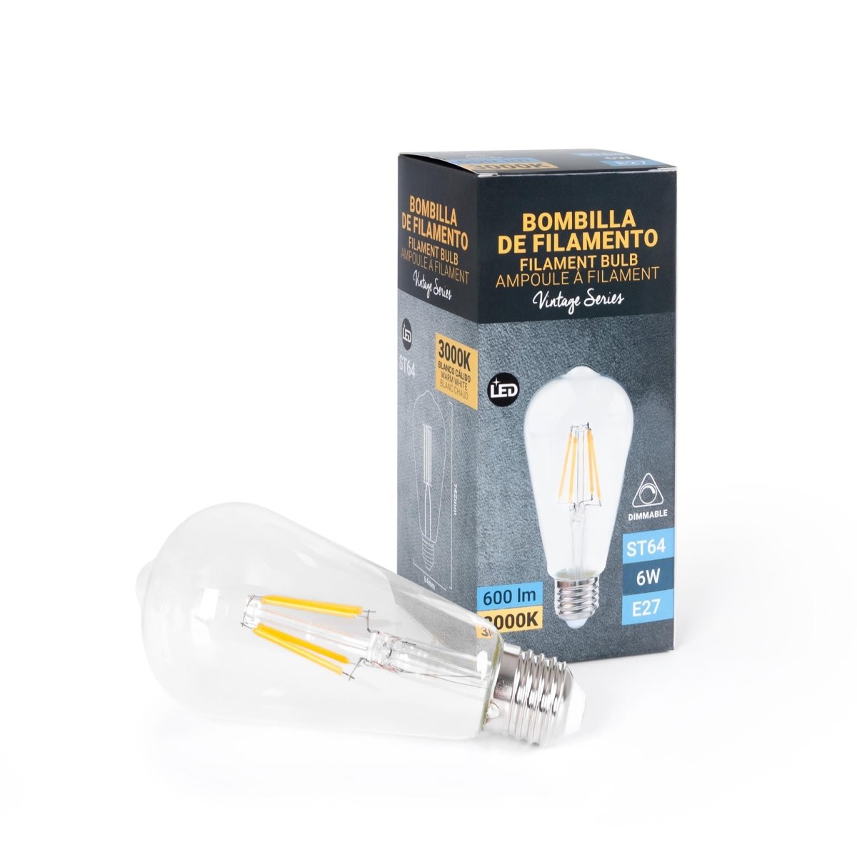 Bombilla LED Vintage Filamento - E27 ST64 - 6W - Regulable - Barcelona Led-