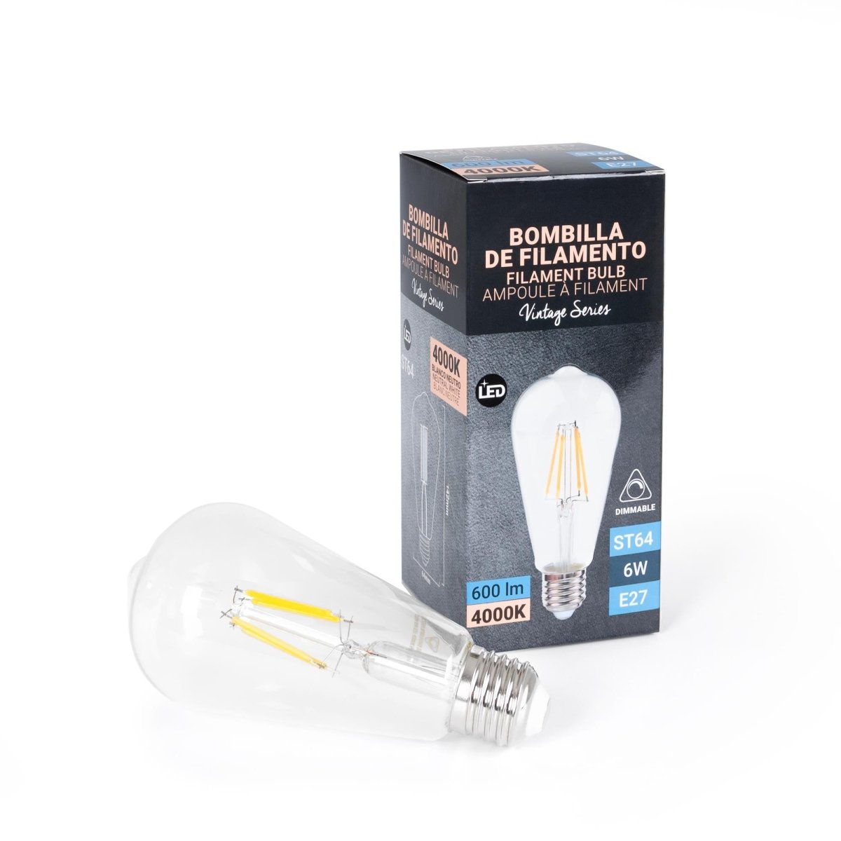Bombilla LED Vintage Filamento - E27 ST64 - 6W - Regulable - Barcelona Led-