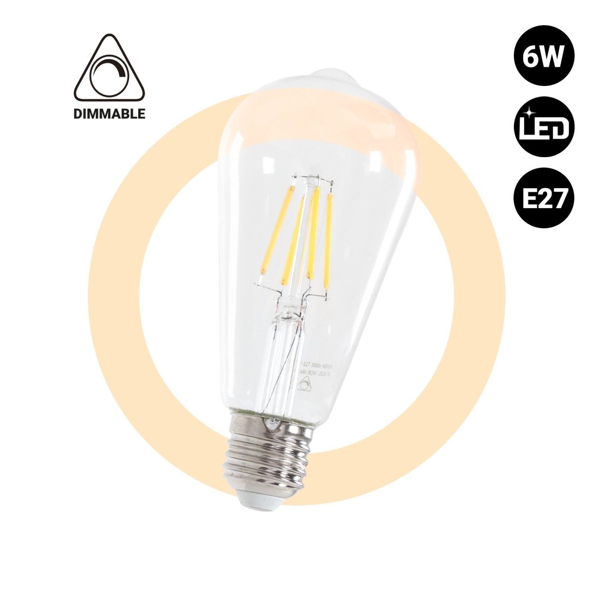 Bombilla LED Vintage Filamento - E27 ST64 - 6W - Regulable - Barcelona Led-