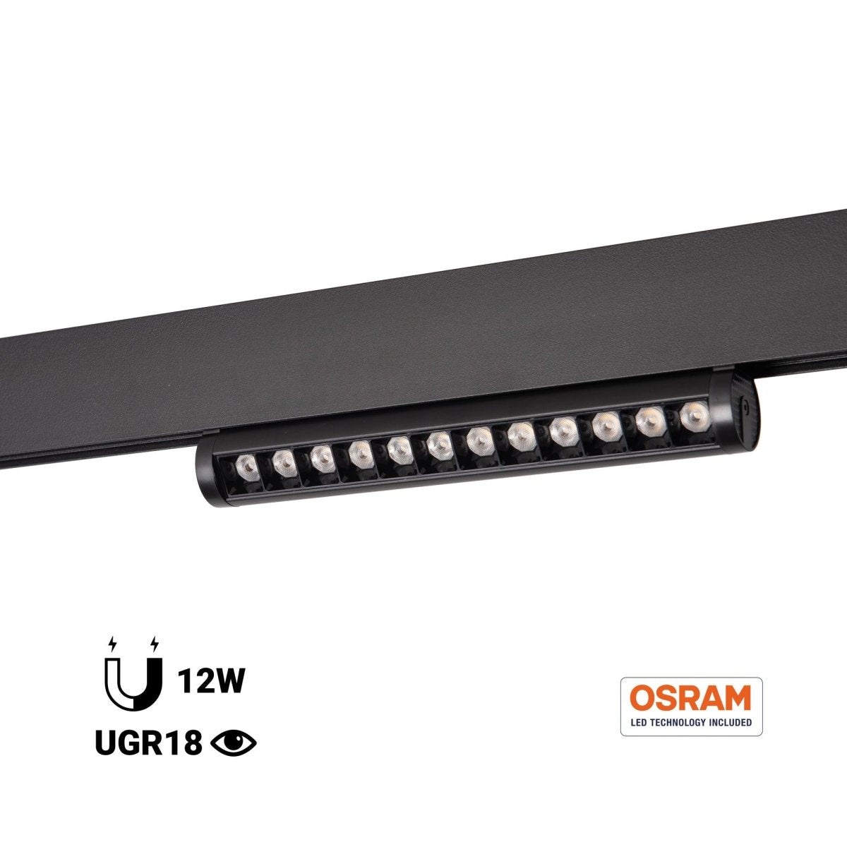 Foco lineal orientable para carril magnético 48V- 12W - Chip OSRAM - UGR18 - CRI90 - Barcelona Led-