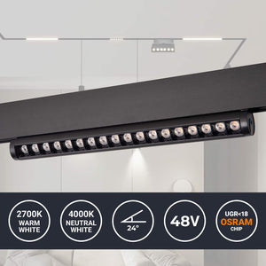 Foco lineal orientable para carril magnético 48V - 18W - Chip OSRAM - UGR18 - CRI90 (1)