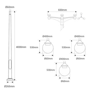 Poste Exterior de Tres Luces "GLOBE 400 MODERN" Fumagalli - 4 opciones - E27 (5)