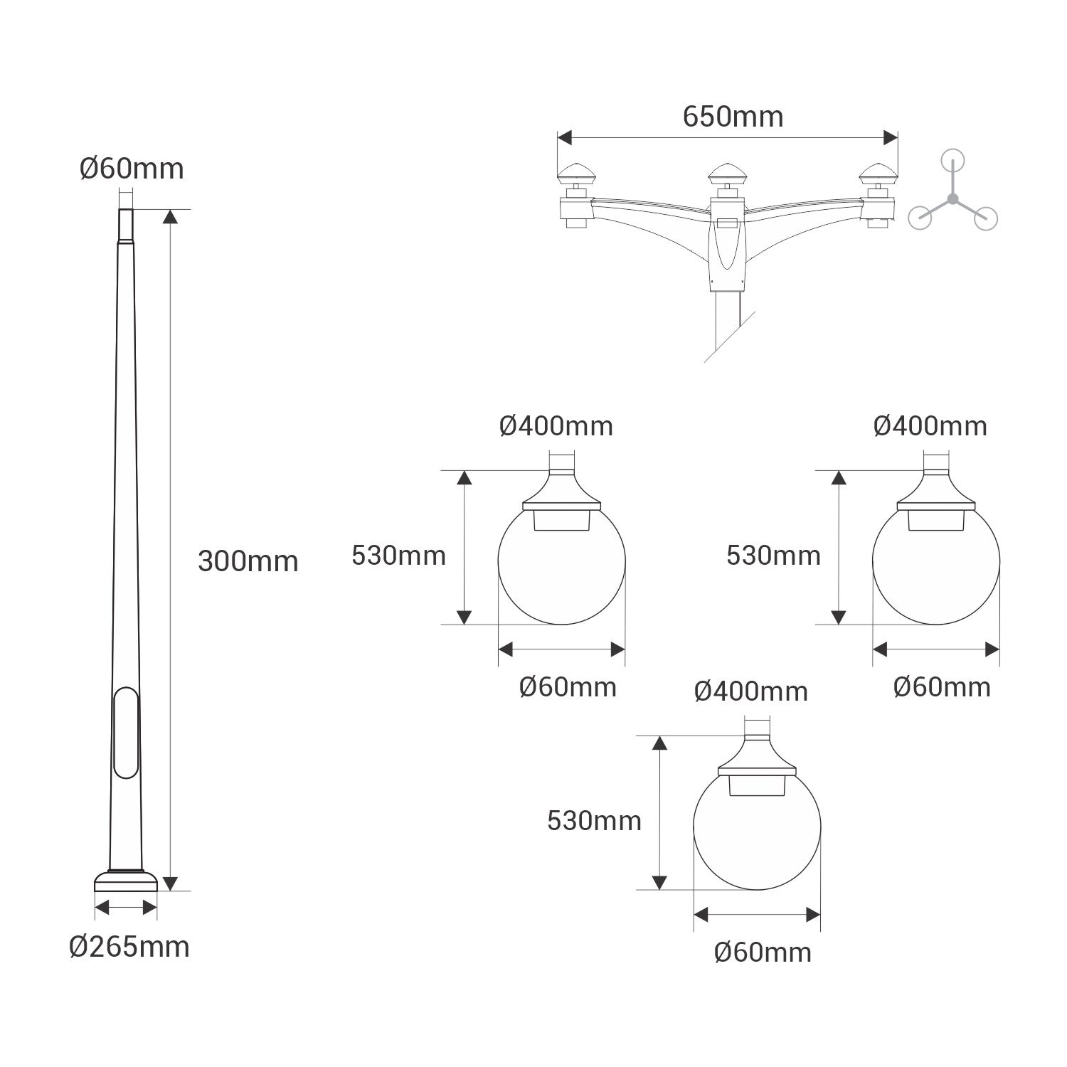 Poste Exterior de Tres Luces "GLOBE 400 MODERN" Fumagalli - 4 opciones - E27 (6)