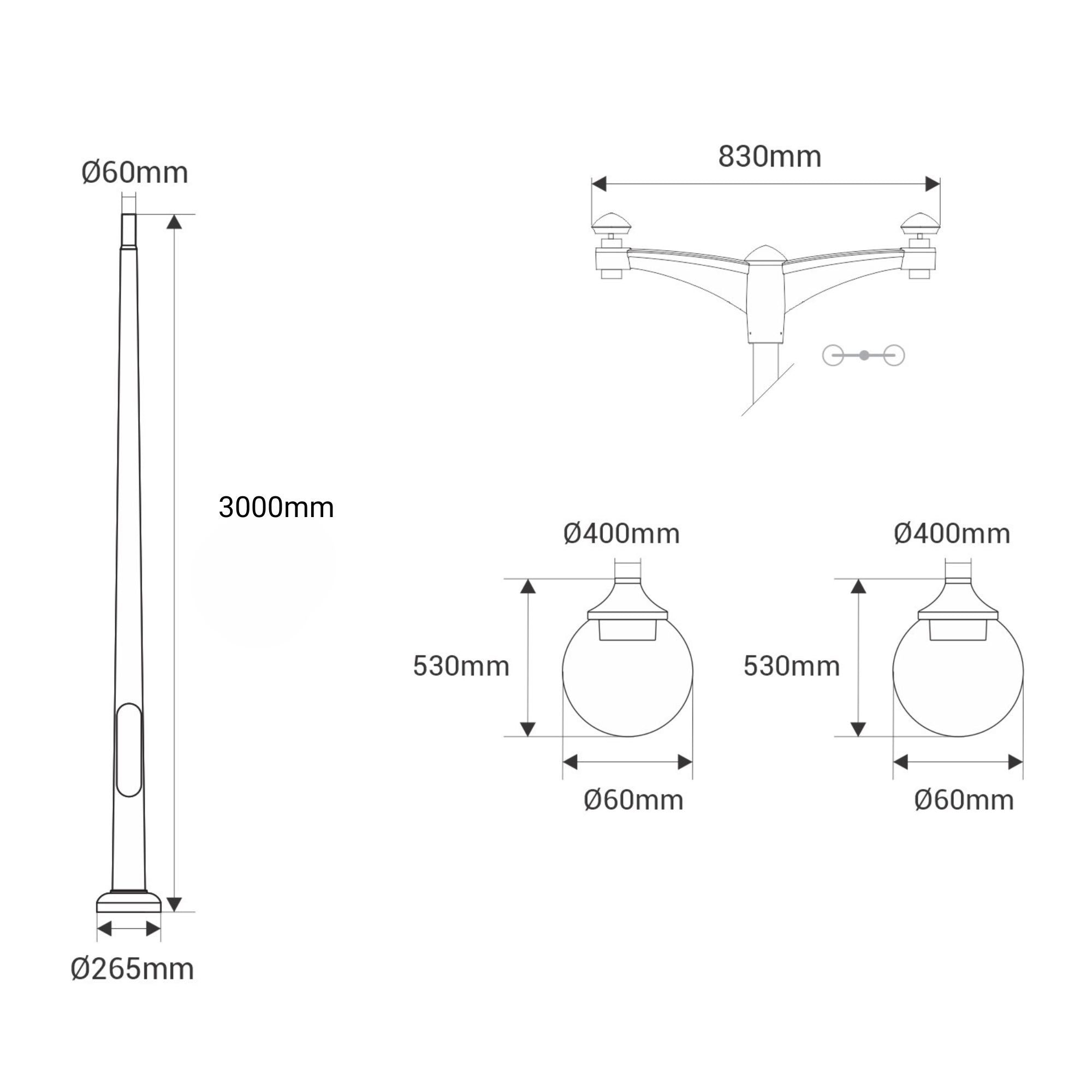 Poste Exterior de Dos Luces "GLOBE 400 MODERN" Fumagalli - 4 opciones - E27 (5)
