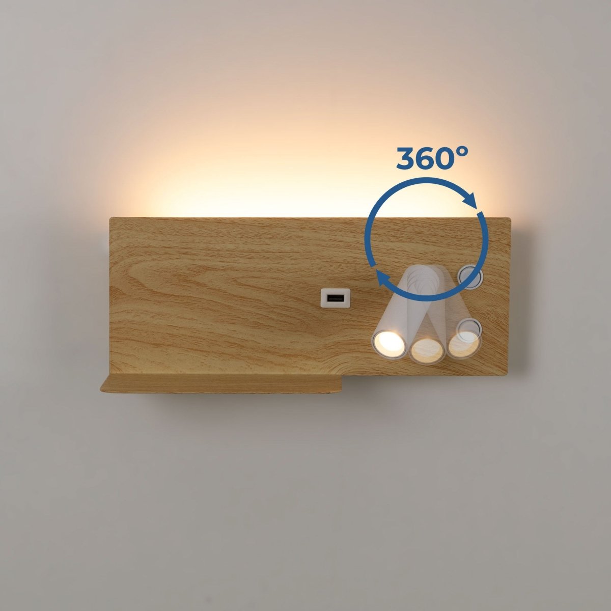 Aplique de pared para lectura con puerto USB "Kerta" - Iluminación doble - 3W+7W - Barcelona Led-Decoración