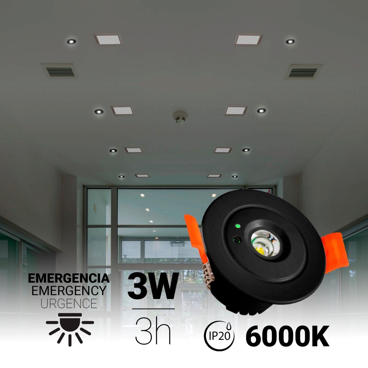 Luz de emergencia 3W tipo downlight - Autonomía 3hs - Ø60mm - Barcelona Led-