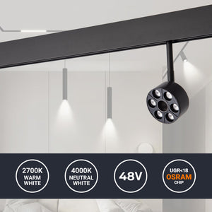 Luminaria circular LED para carril magnético 48V - Ø7cm - 6W - CRI90 - UGR18 - OSRAM (1)