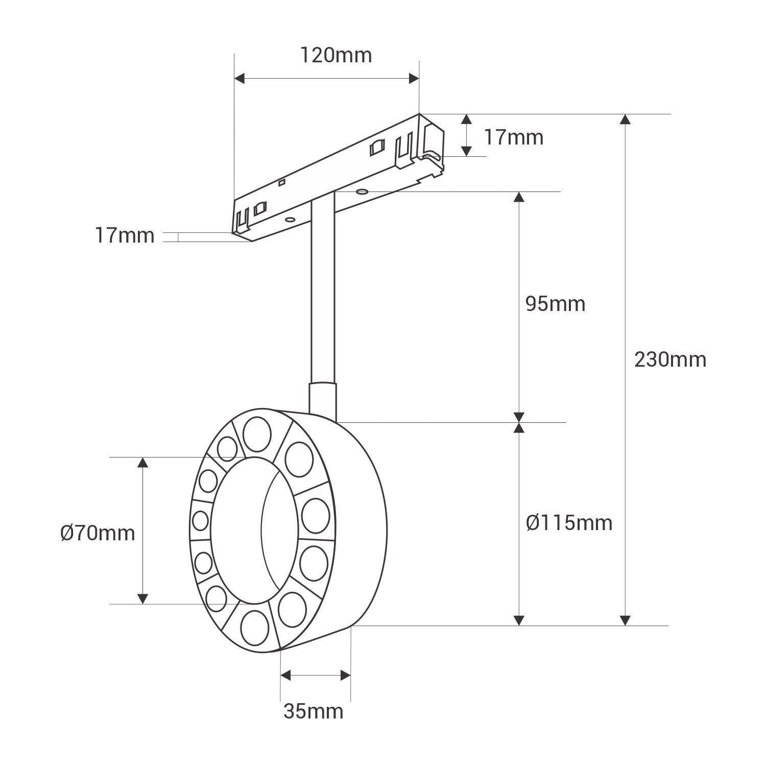 Luminaria circular LED para carril magnético 48V - Ø11,5cm - 12W - CRI90 - UGR18 - OSRAM (2)
