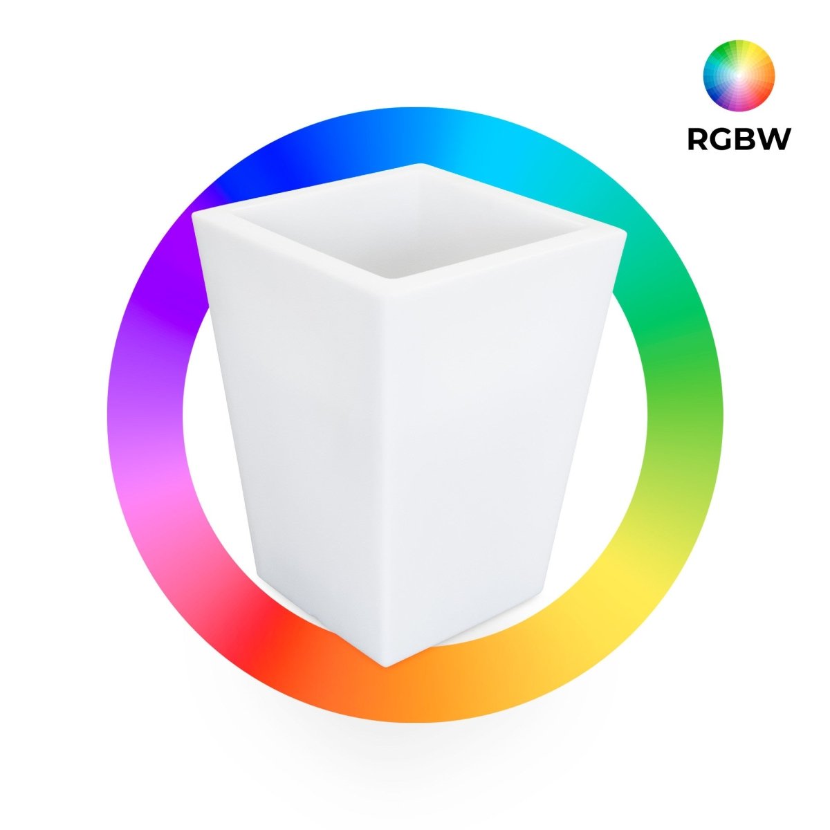 Macetero cuadrado LED RGBW - 12W - Recargable - Mando a distancia - Barcelona Led-Mobiliario