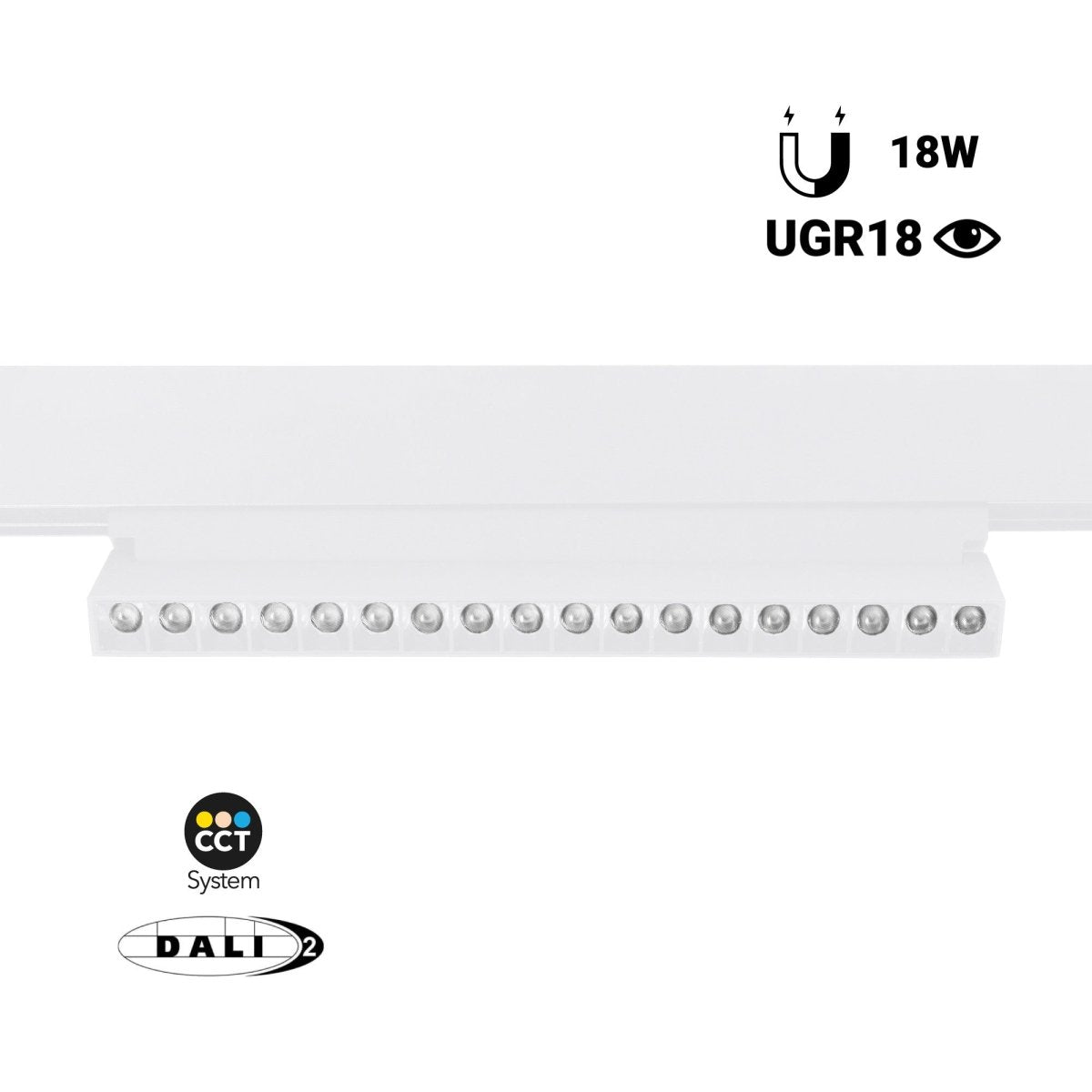 Foco lineal orientable para carril magnético 48V CCT - 18W - Regulación DALI-2 - UGR18 - Barcelona Led-