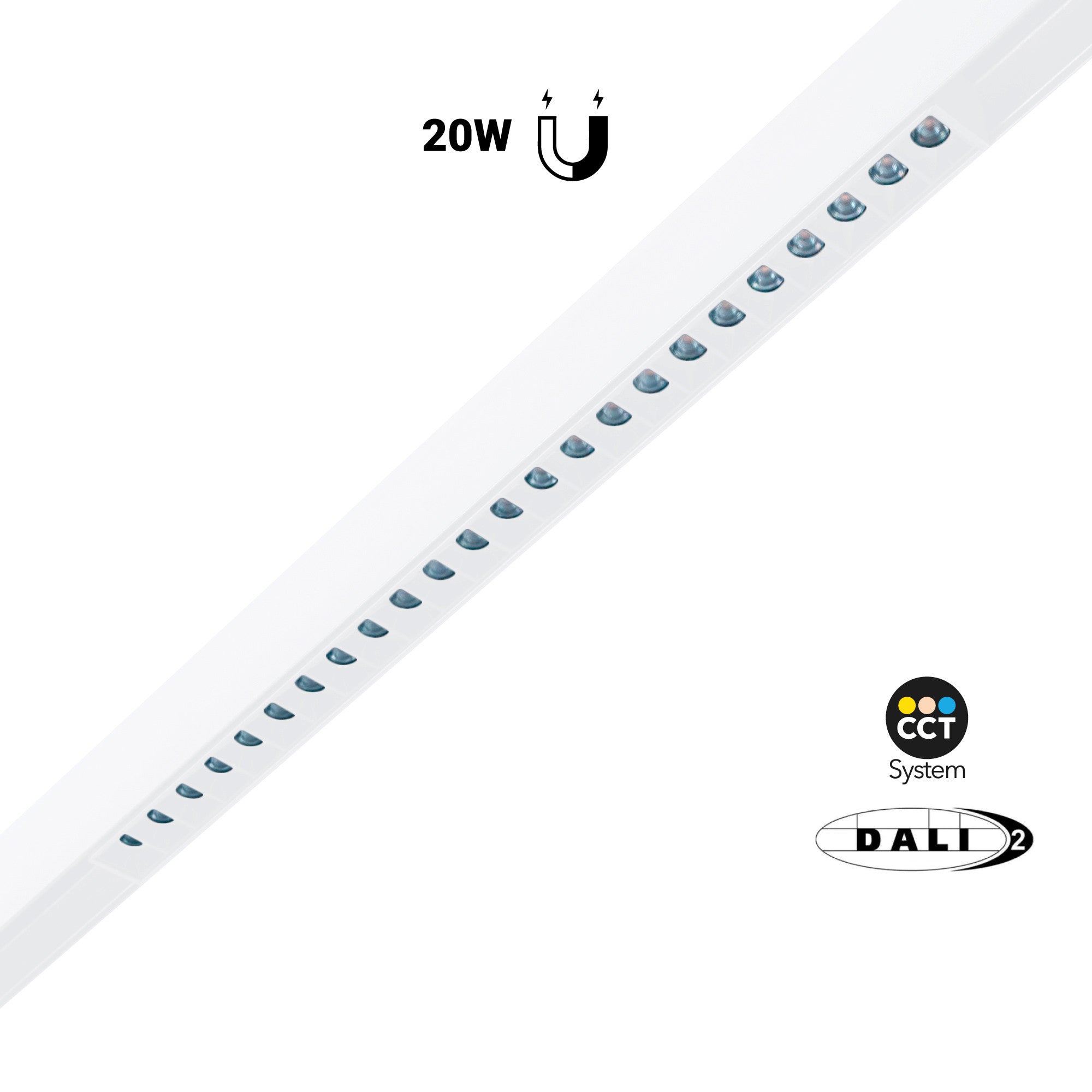 Foco lineal para carril magnético 48V CCT - 20W - Regulación DALI-2 - UGR18
