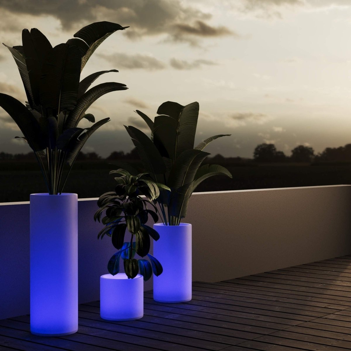 Macetero cilíndrico LED RGBW - 5W - 40 x Ø 40cm - Recargable - Barcelona Led-Mobiliario