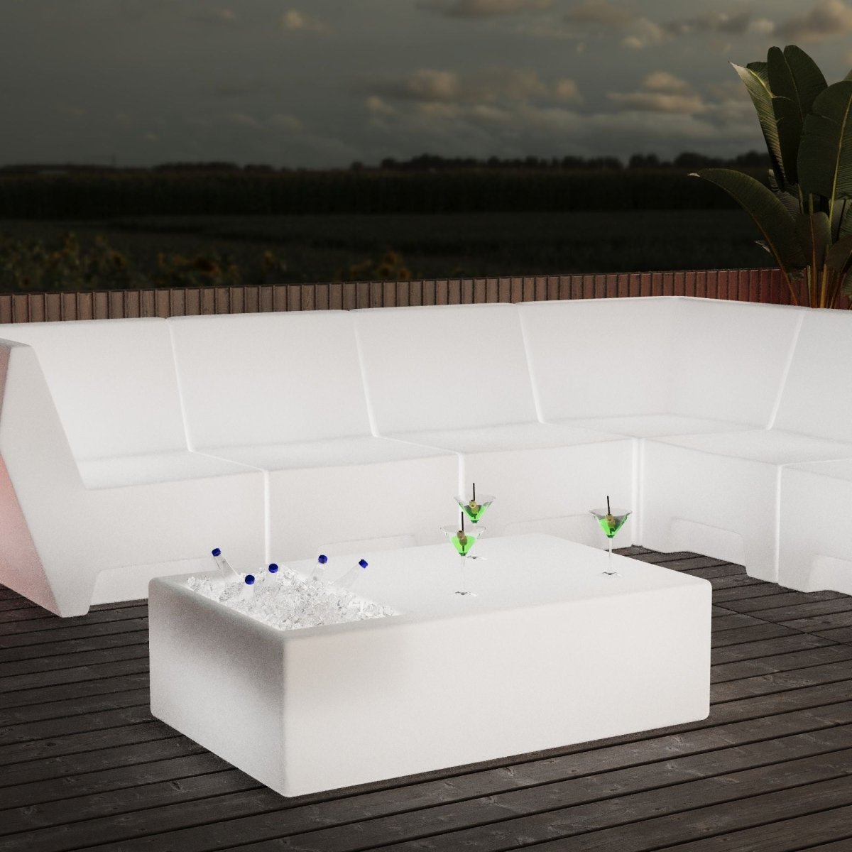 Mesa luminosa LED RGBW con bandeja para hielo  - 24W - Recargable - Barcelona Led-Mobiliario