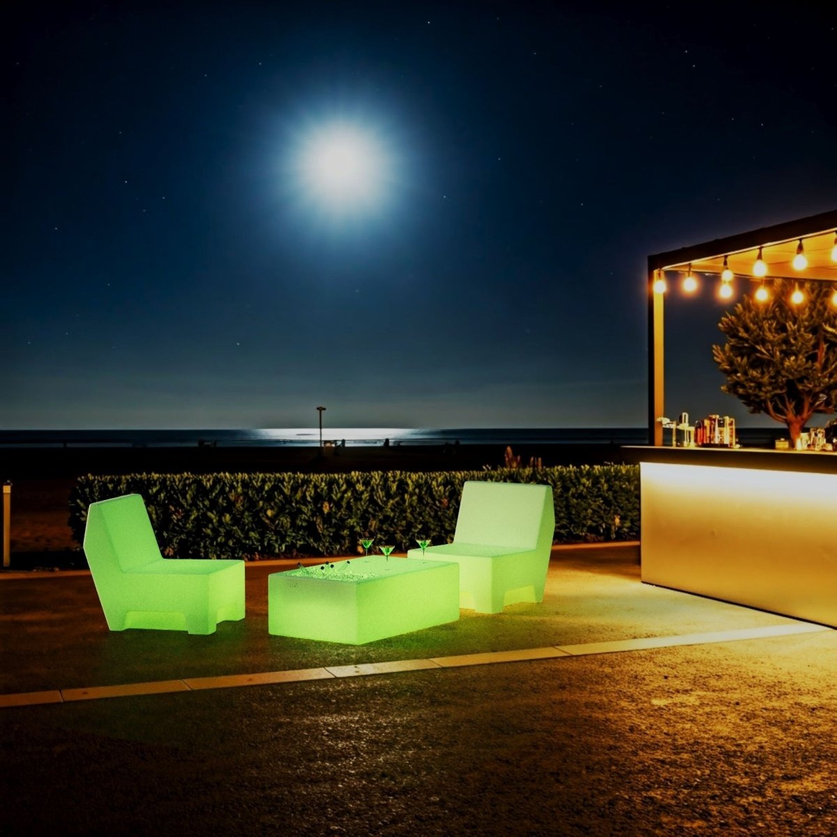 Mesa luminosa LED RGBW con bandeja para hielo  - 24W - Recargable - Barcelona Led-Mobiliario