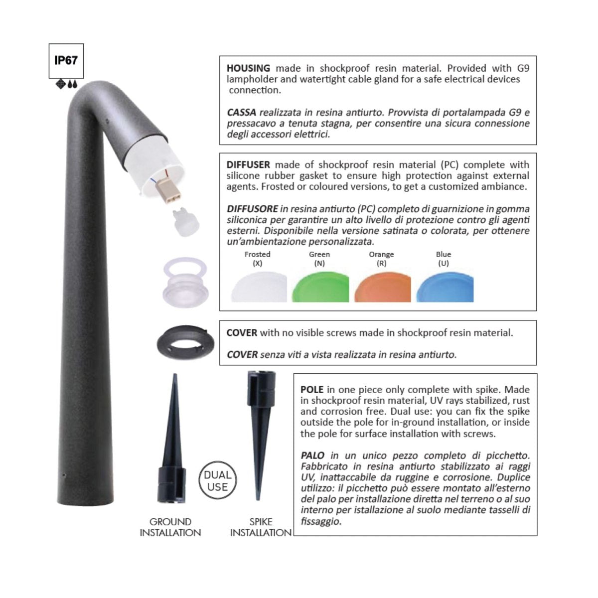 Bolardo para caminos LED STEVEN Fumagalli G9 IP67 - Barcelona Led-
