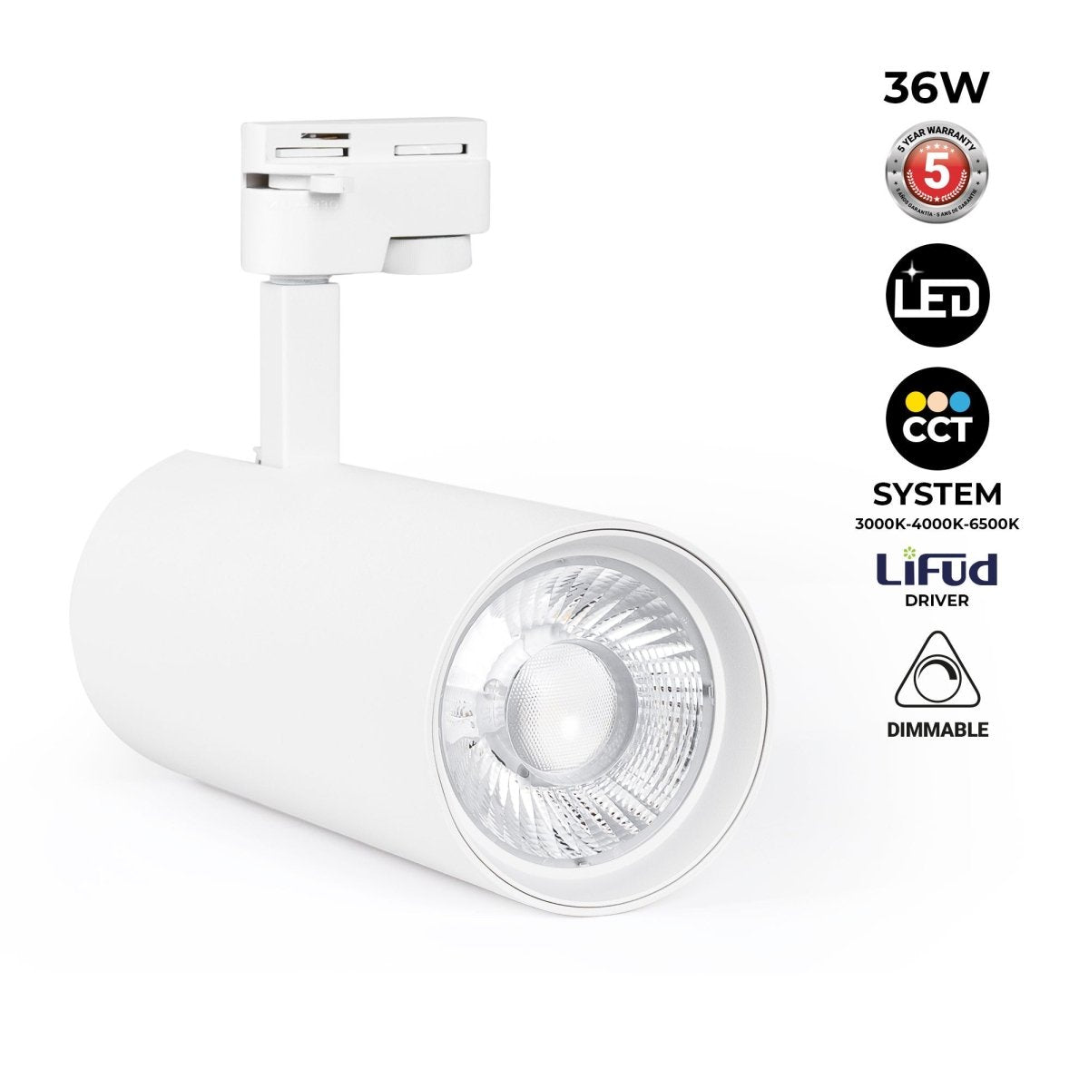Proyector LED para carril monofásico - 36W - CCT - TRIAC regulable - CRI90 - Barcelona Led-