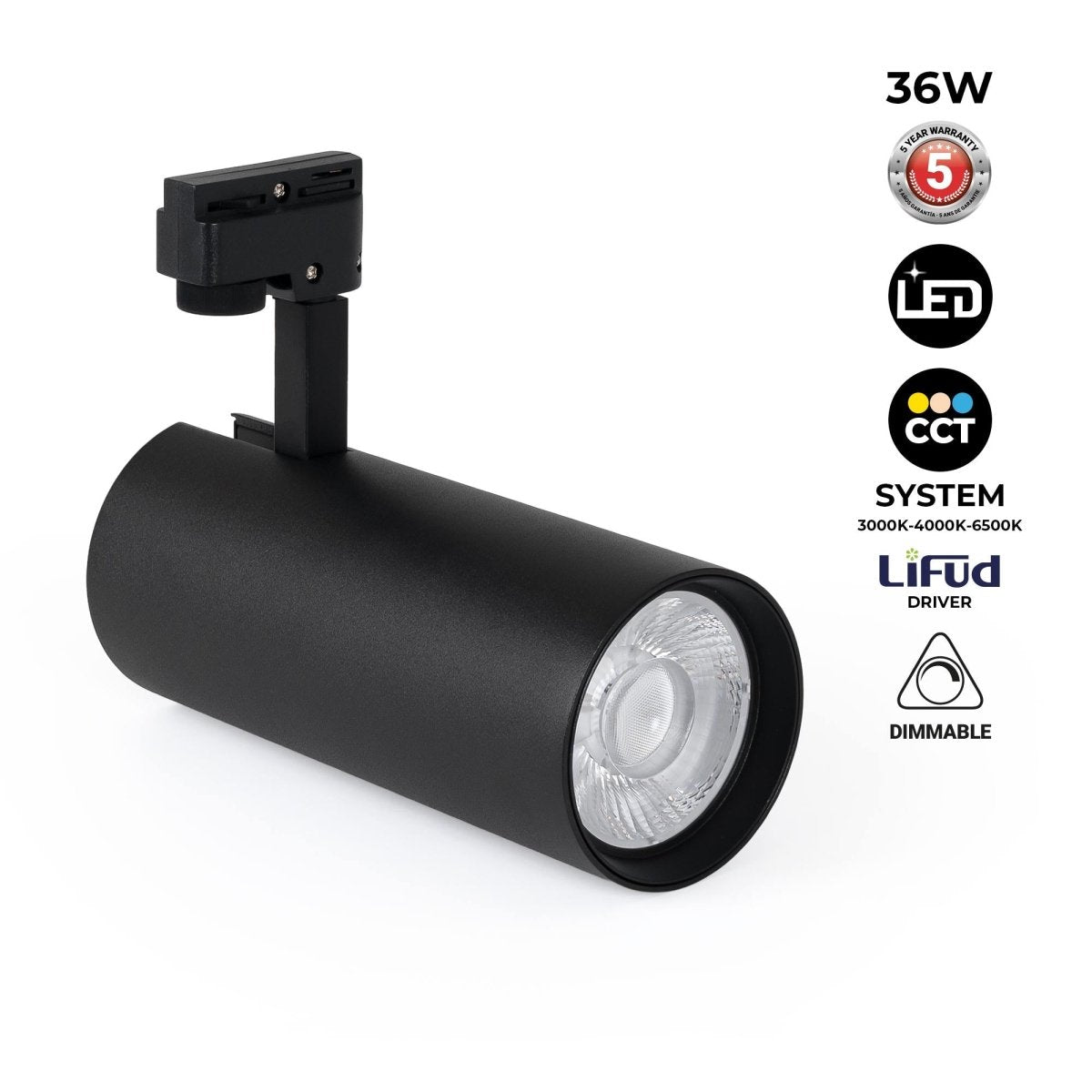 Proyector LED para carril monofásico - 36W - CCT - TRIAC regulable - CRI90 - Barcelona Led-