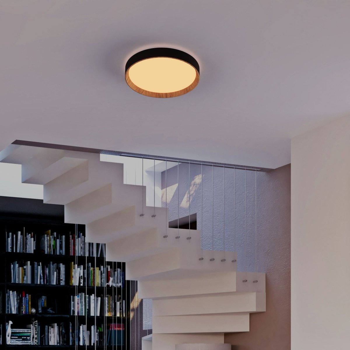 Lámpara de techo LED CCT tipo plafón - 36W - Efecto madera - Ø50cm - Barcelona Led-