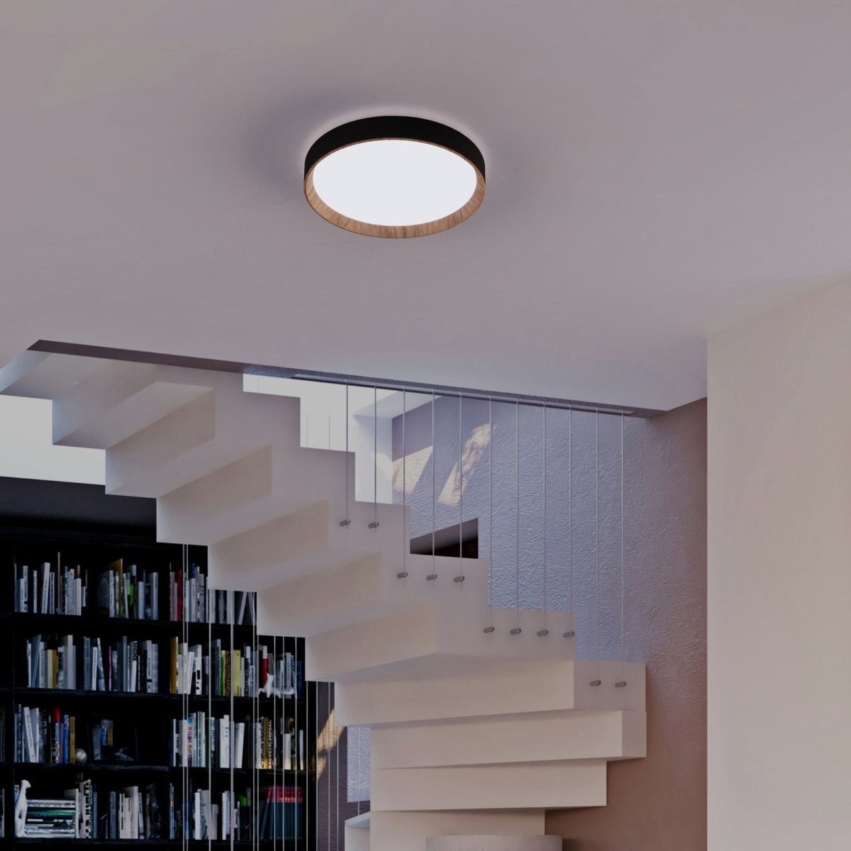 Lámpara de techo LED CCT tipo plafón - 36W - Efecto madera - Ø50cm - Barcelona Led-